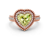 Rose gold Fancy Yellow Heart Cut Halo Diamond Ring with Beaded Split Shank and Four-Prong Setting