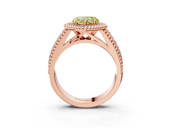 Rose Gold Heart-Shaped Beaded Halo Engagement Ring Setting for Fancy Yellow Center with Pave
