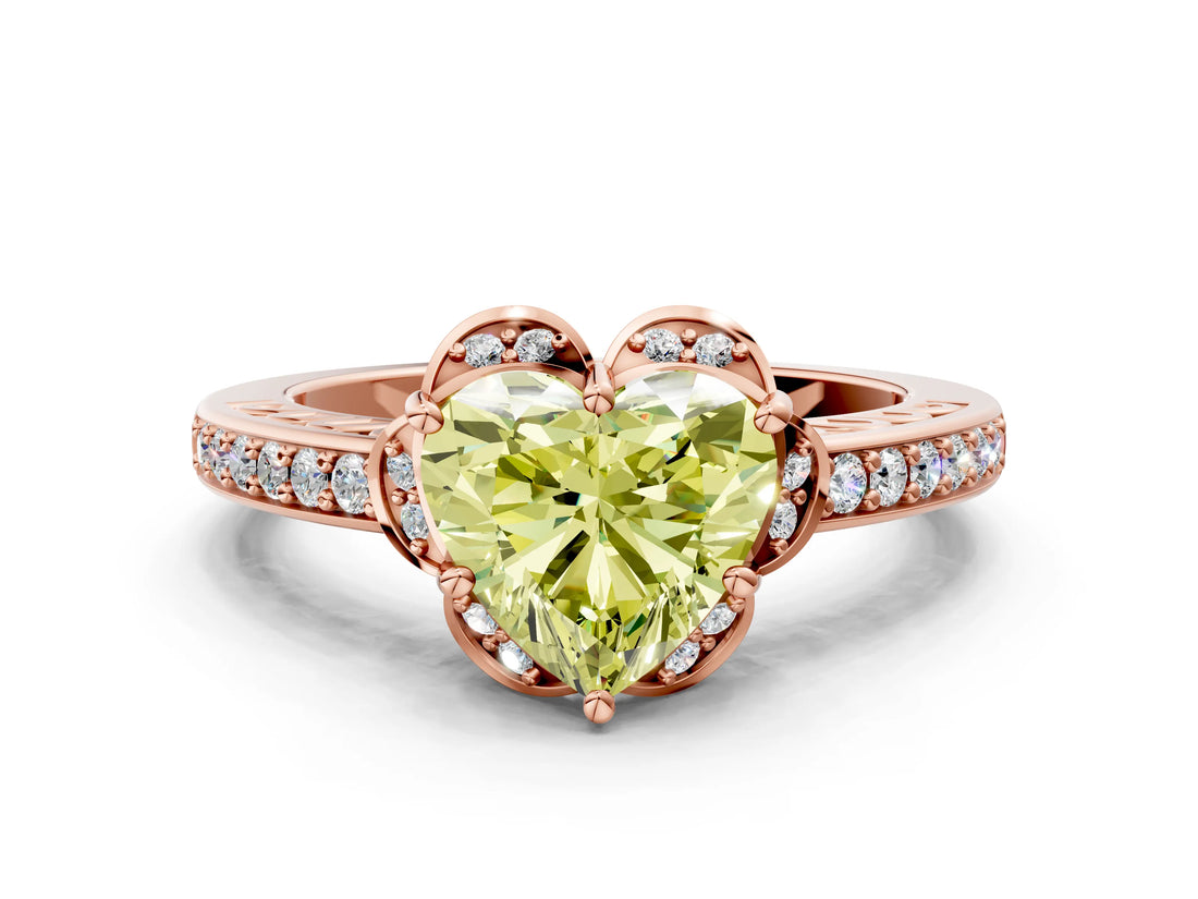 Rose gold Fancy Yellow Heart  Cut Halo Diamond Ring with Channel Set Band and Four-Prong Setting_33