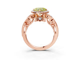 Rose gold Fancy Yellow Heart Cut Halo Diamond Ring with Milgrain and Bezel Accents on a Split Shank Band_15