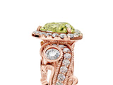 Rose gold Fancy Yellow Heart Cut Halo Diamond Ring with Milgrain and Bezel Accents on a Split Shank Band_17