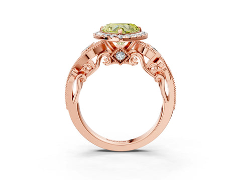 Rose gold Fancy Yellow Heart Cut Halo Diamond Ring with Milgrain and Bezel Accents on a Split Shank Band_3