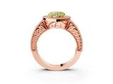 Rose gold Fancy Yellow Heart  Cut Halo Diamond Ring with Pavé Band and Four-Prong Setting_48