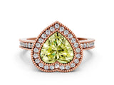 Rose gold Fancy Yellow Heart  Cut Halo Diamond Ring with Pavé Band and Milgrain Prong Setting_32