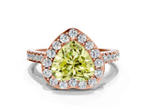 Rose gold Fancy Yellow Heart Cut Halo Diamond Ring with Pavé Band and Three-Prong Setting