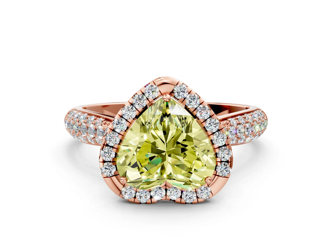 Rose gold Fancy Yellow Heart Cut Halo Diamond Ring with Pavé Band