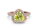 Rose gold Fancy Yellow Heart Cut Halo Diamond Ring with Pavé Band