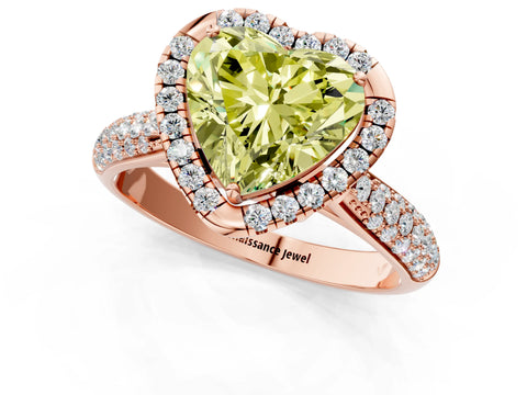 Rose gold Fancy Yellow Heart Cut Halo Diamond Ring with Pavé Band_1