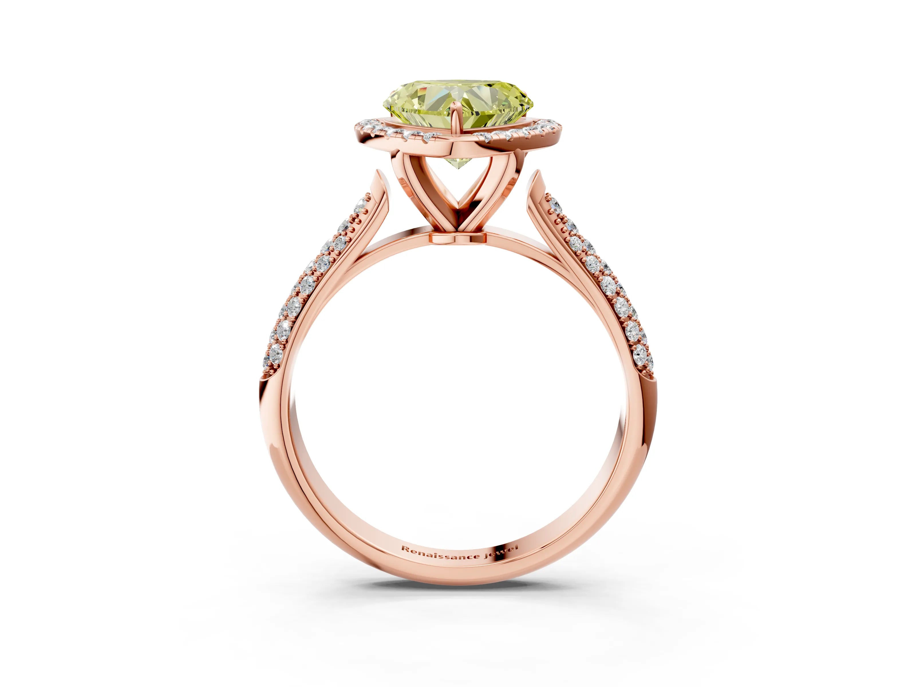 Rose gold Fancy Yellow Heart Cut Halo Diamond Ring with Pavé Band_3