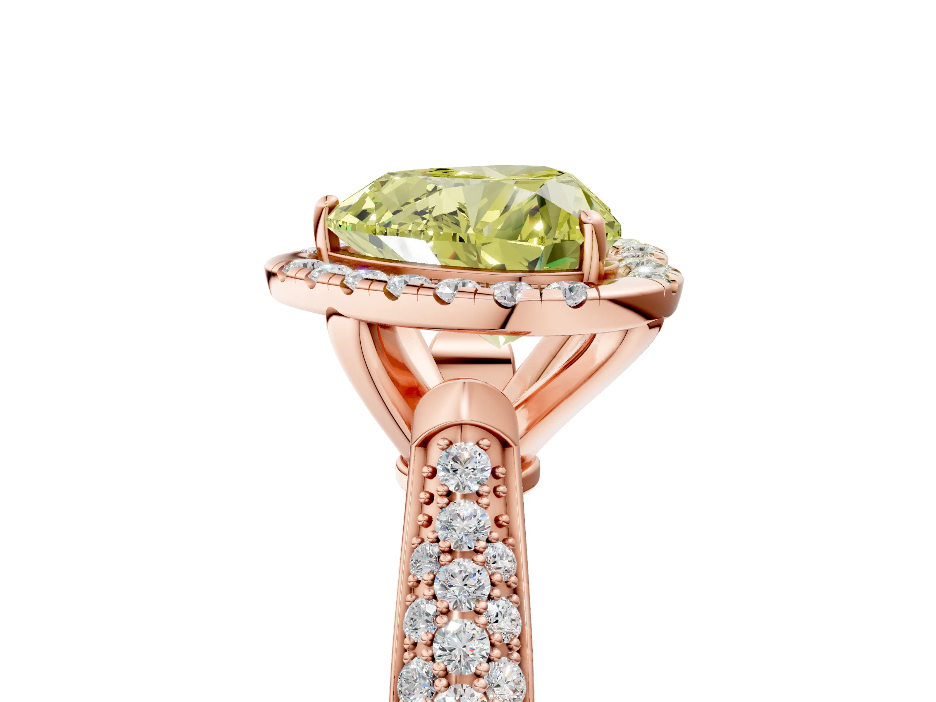 Rose gold Fancy Yellow Heart Cut Halo Diamond Ring with Pavé Band_5