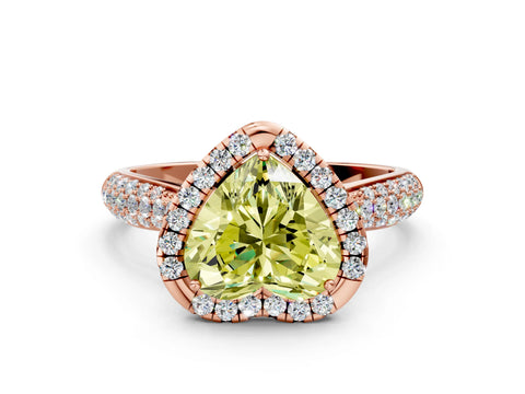 Rose gold Fancy Yellow Heart Cut Halo Diamond Ring with Pavé Band