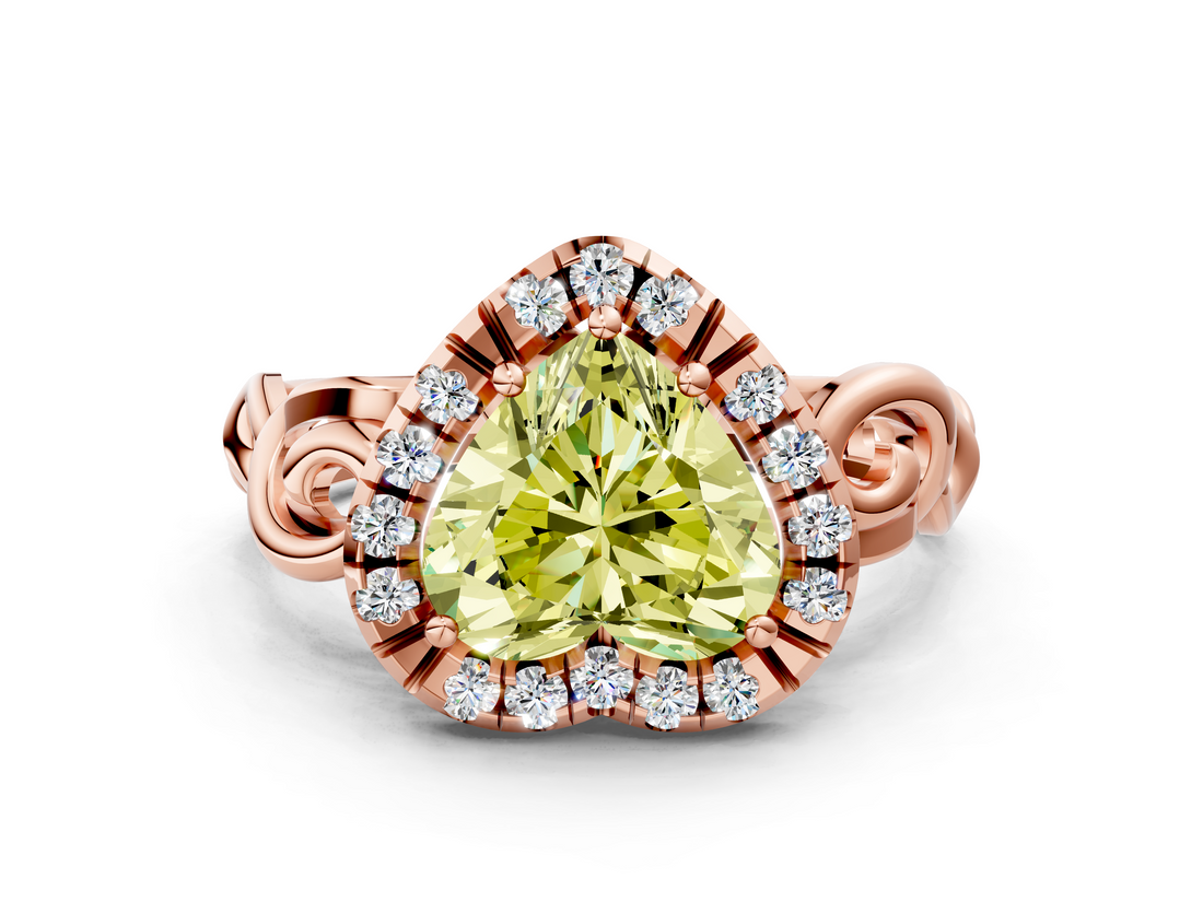 Rose gold Fancy Yellow Heart  Cut Halo Diamond Ring with Scrollwork Band and Four-Prong Setting_72