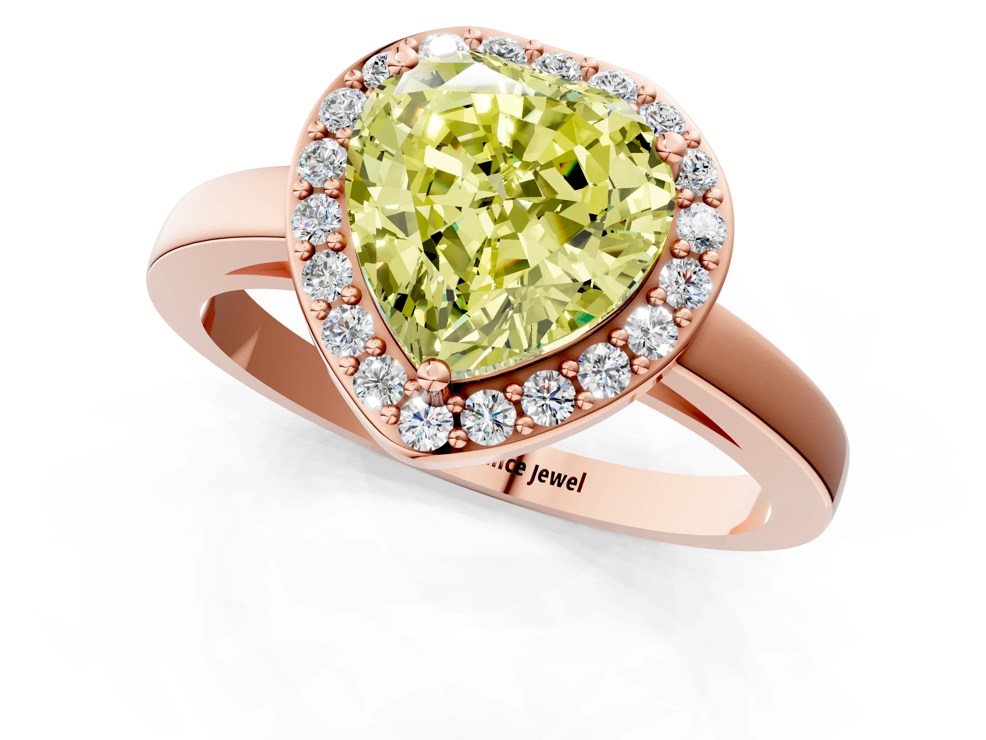 Rose gold Fancy Yellow Heart Cut Halo Diamond Ring with Solitaire Band and Prong Setting_1