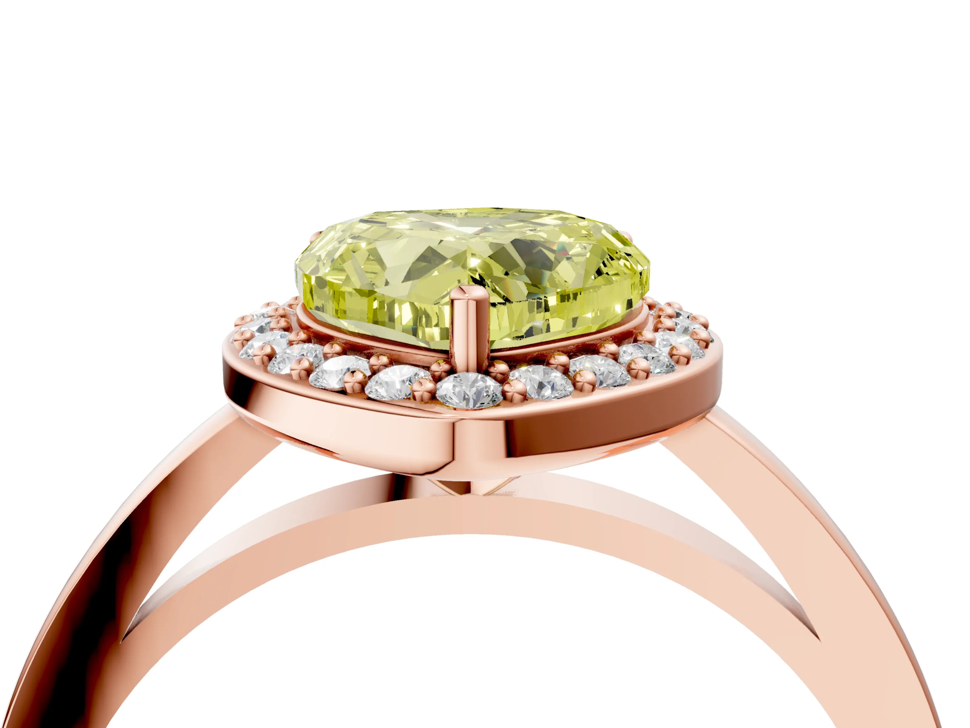 Rose gold Fancy Yellow Heart Cut Halo Diamond Ring with Solitaire Band and Prong Setting_4