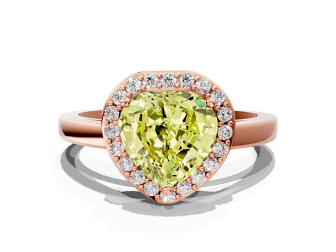Rose gold Fancy Yellow Heart Cut Halo Diamond Ring with Solitaire Band and Prong Setting