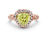 Rose gold Fancy Yellow Heart Cut Halo Diamond Solitaire with Filigree Band and Four-Prong Setting