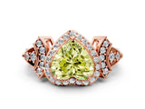Rose gold Fancy Yellow Heart Cut Halo Diamond Split Shank Engagement Ring with Four-Prong Setting