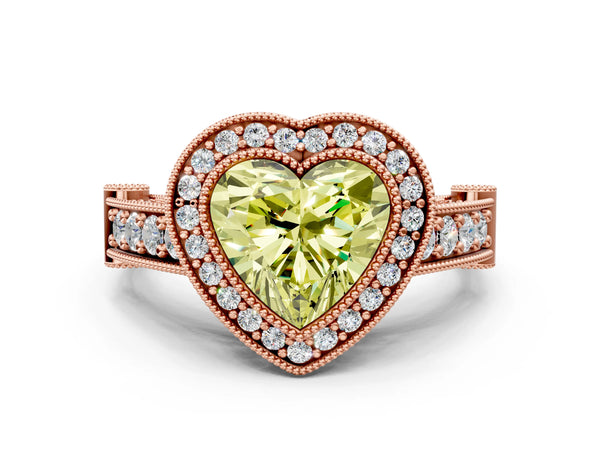 Rose Gold Heart-Shaped Vintage Bezel Halo Engagement Ring Setting for Fancy Yellow Center