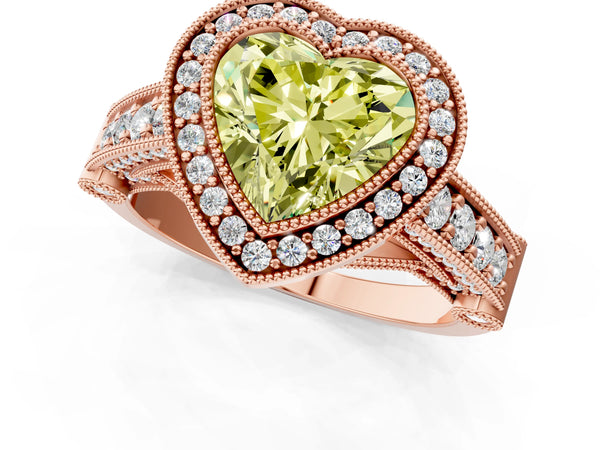 Rose Gold Heart-Shaped Vintage Bezel Halo Engagement Ring Setting for Fancy Yellow Center