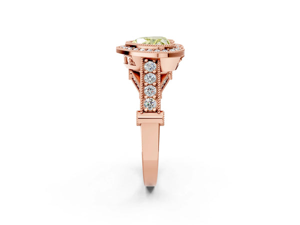 Rose Gold Heart-Shaped Vintage Bezel Halo Engagement Ring Setting for Fancy Yellow Center
