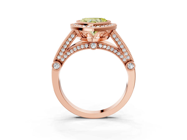 Rose Gold Heart-Shaped Vintage Bezel Halo Engagement Ring Setting for Fancy Yellow Center