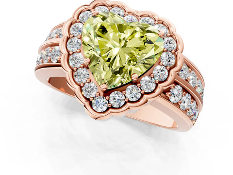 Rose gold Fancy Yellow Heart Cut Halo Diamond Split Shank Ring with Scalloped Prong Setting_1