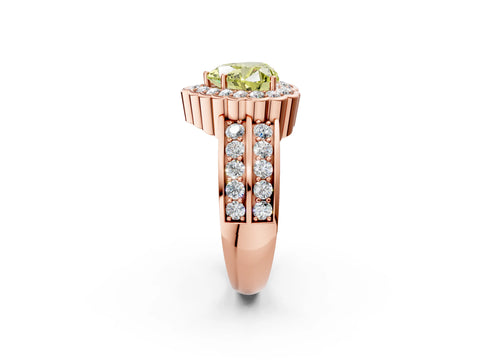 Rose gold Fancy Yellow Heart Cut Halo Diamond Split Shank Ring with Scalloped Prong Setting_2