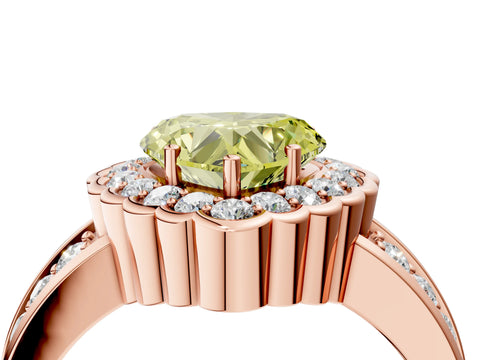 Rose gold Fancy Yellow Heart Cut Halo Diamond Split Shank Ring with Scalloped Prong Setting_4