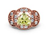 Rose gold Fancy Yellow Heart Cut Halo Milgrain Diamond Engagement Ring with Leaf Band and Four-Prong Setting