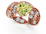 Rose gold Fancy Yellow Heart Cut Halo Milgrain Diamond Engagement Ring with Leaf Band and Four-Prong Setting_1