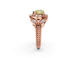 Rose gold Fancy Yellow Heart Cut Halo Milgrain Diamond Engagement Ring with Leaf Band and Four-Prong Setting_2
