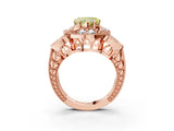 Rose gold Fancy Yellow Heart Cut Halo Milgrain Diamond Engagement Ring with Leaf Band and Four-Prong Setting_3