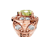 Rose gold Fancy Yellow Heart Cut Halo Milgrain Diamond Engagement Ring with Leaf Band and Four-Prong Setting_5