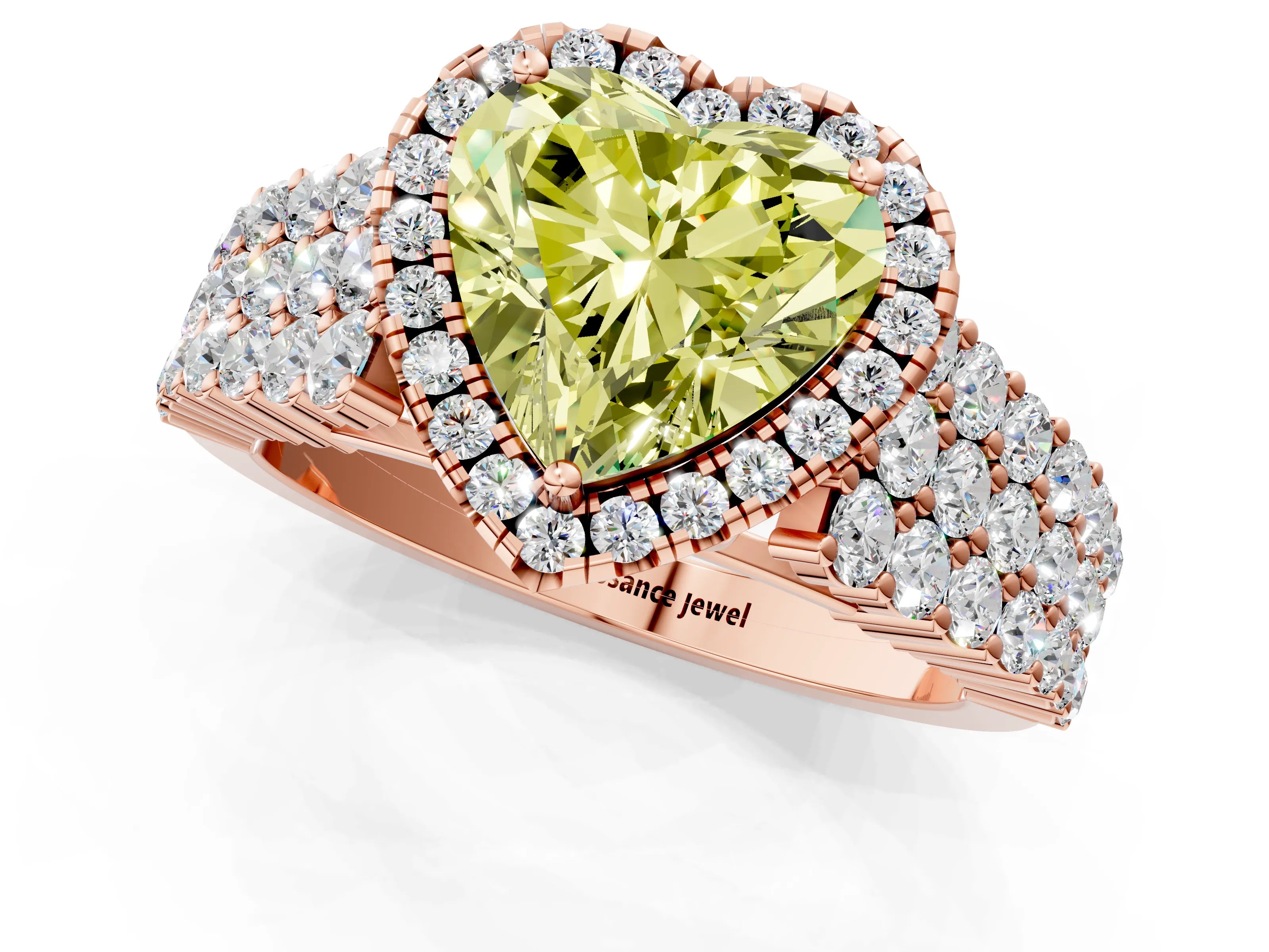 Rose gold Fancy Yellow Heart Cut Halo Pavé Diamond Engagement Ring with Split Shank and Four-Prong Setting_4