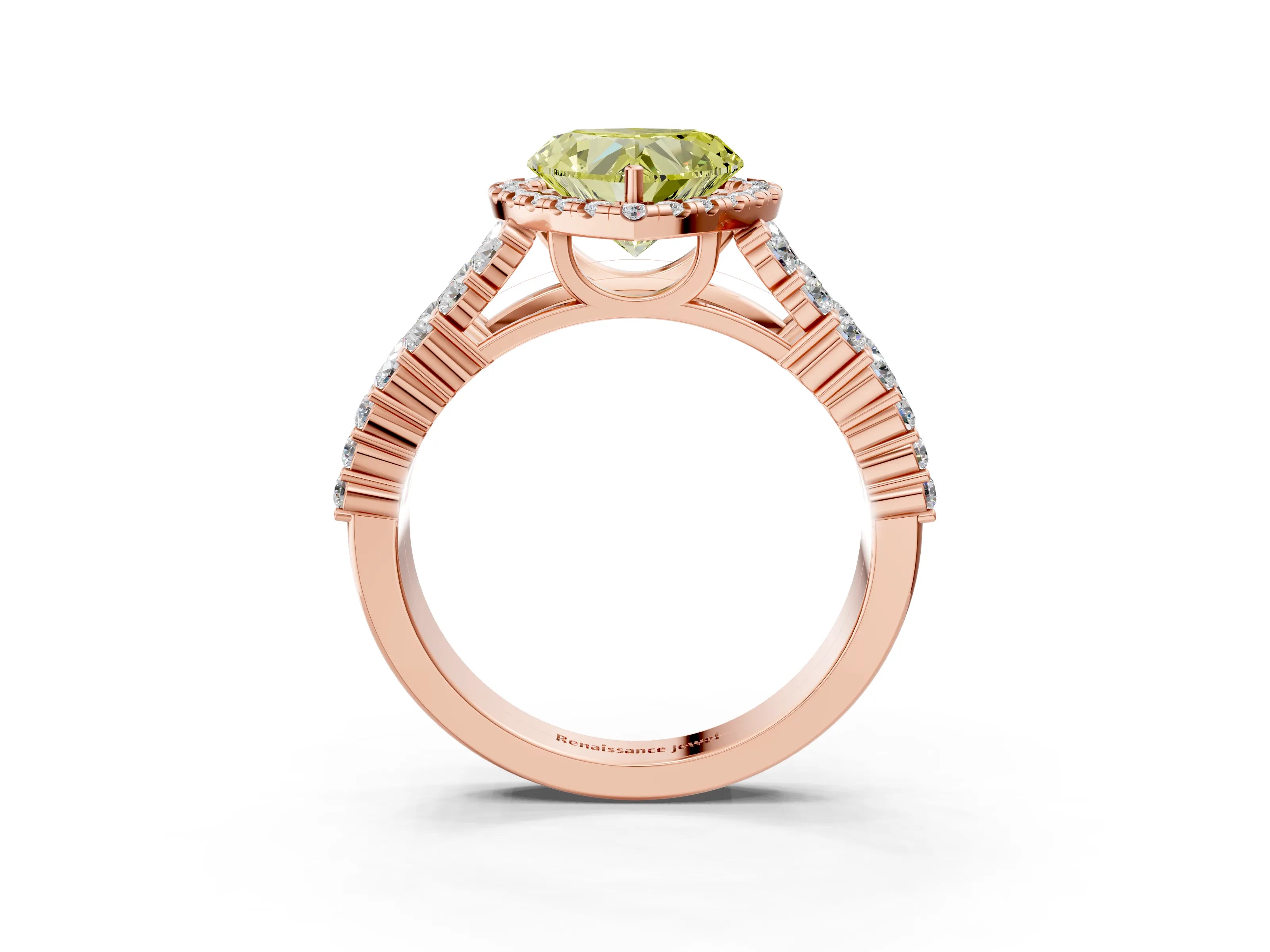 Rose gold Fancy Yellow Heart Cut Halo Pavé Diamond Engagement Ring with Split Shank and Four-Prong Setting_6
