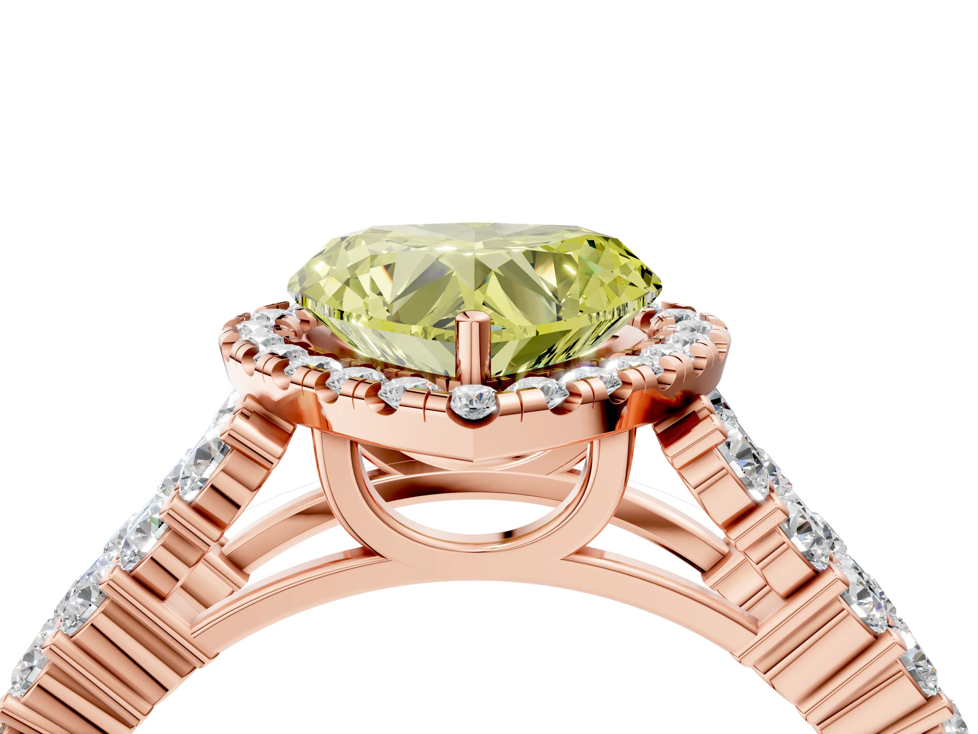 Rose gold Fancy Yellow Heart Cut Halo Pavé Diamond Engagement Ring with Split Shank and Four-Prong Setting_7