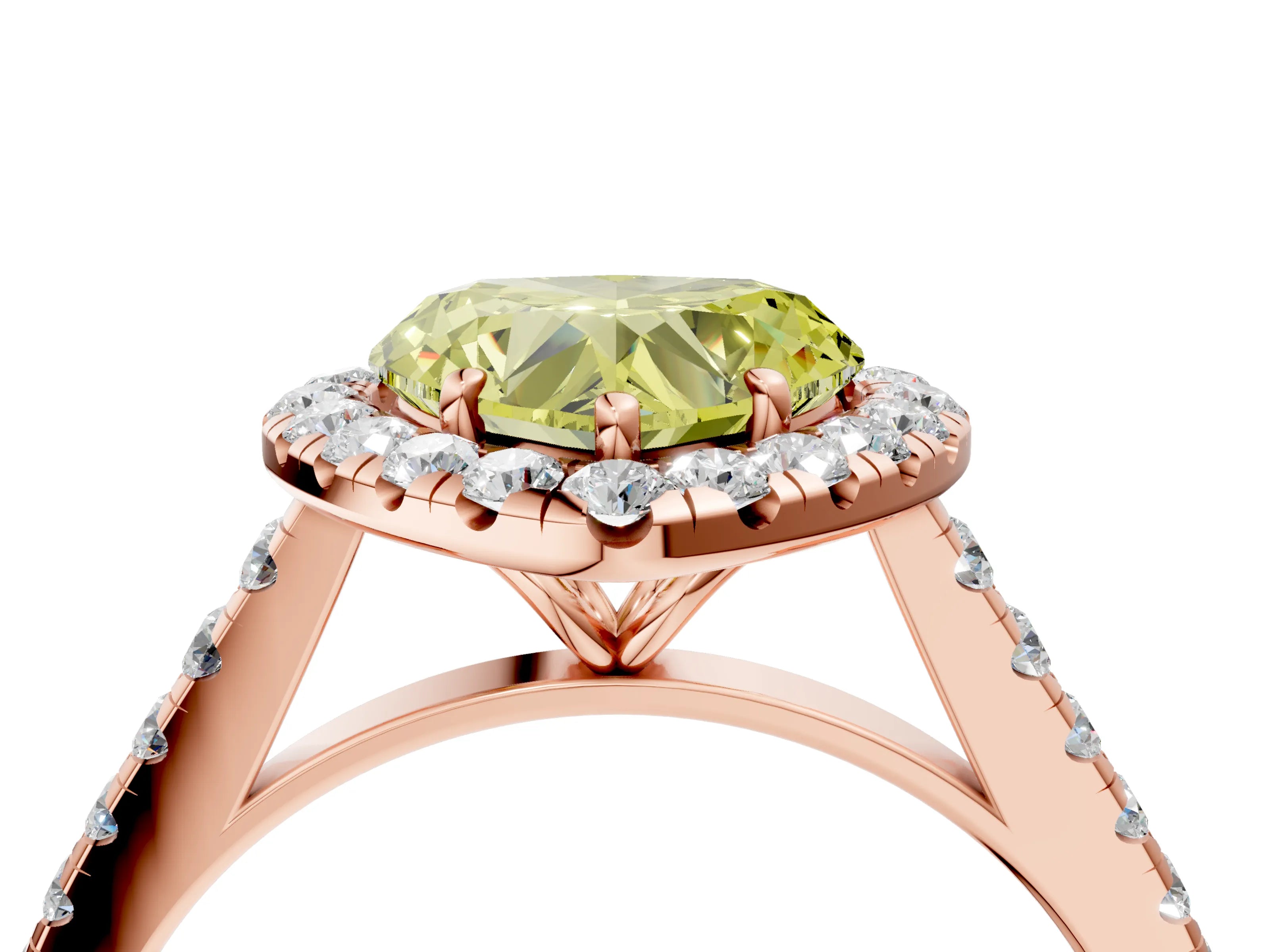 Rose gold Fancy Yellow Heart Cut Halo Pave Diamond Engagement Ring with Four-Prong Setting_4