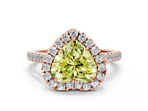 Rose gold Fancy Yellow Heart Cut Halo Pave Diamond Engagement Ring with Four-Prong Setting
