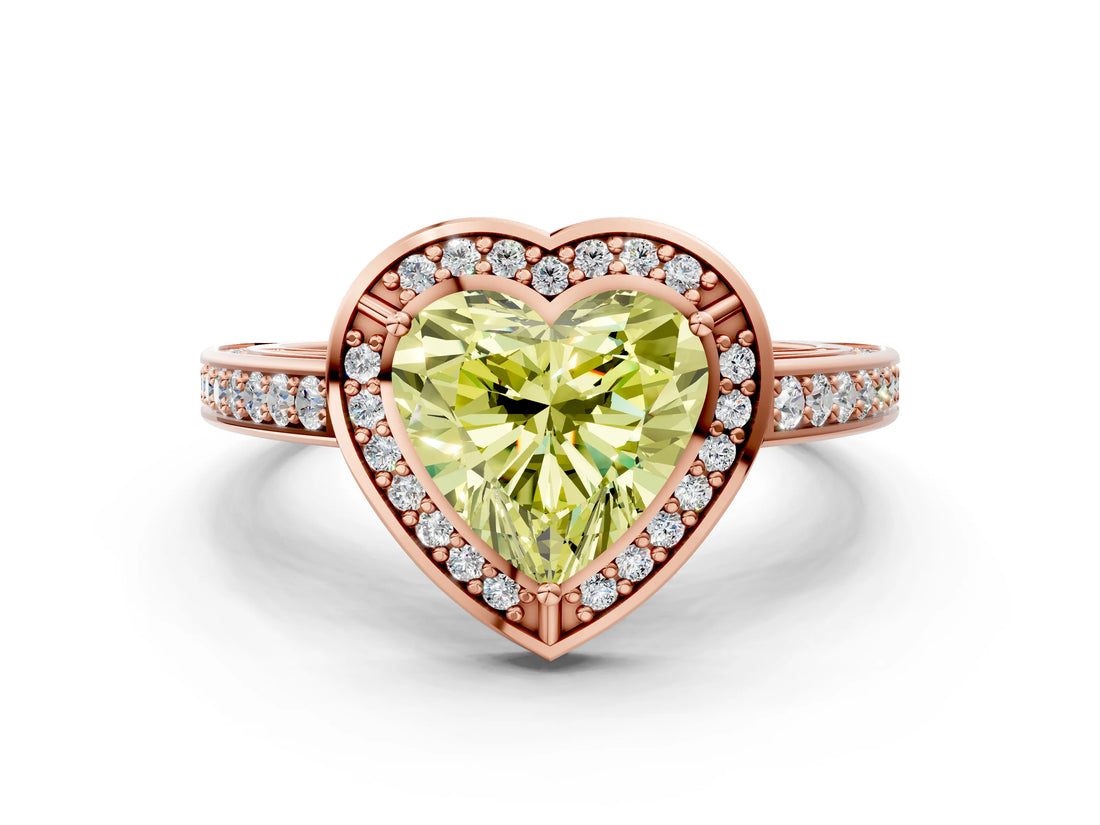 Rose gold Fancy Yellow Heart  Cut Halo Pave Split Shank Prong Setting Ring_52