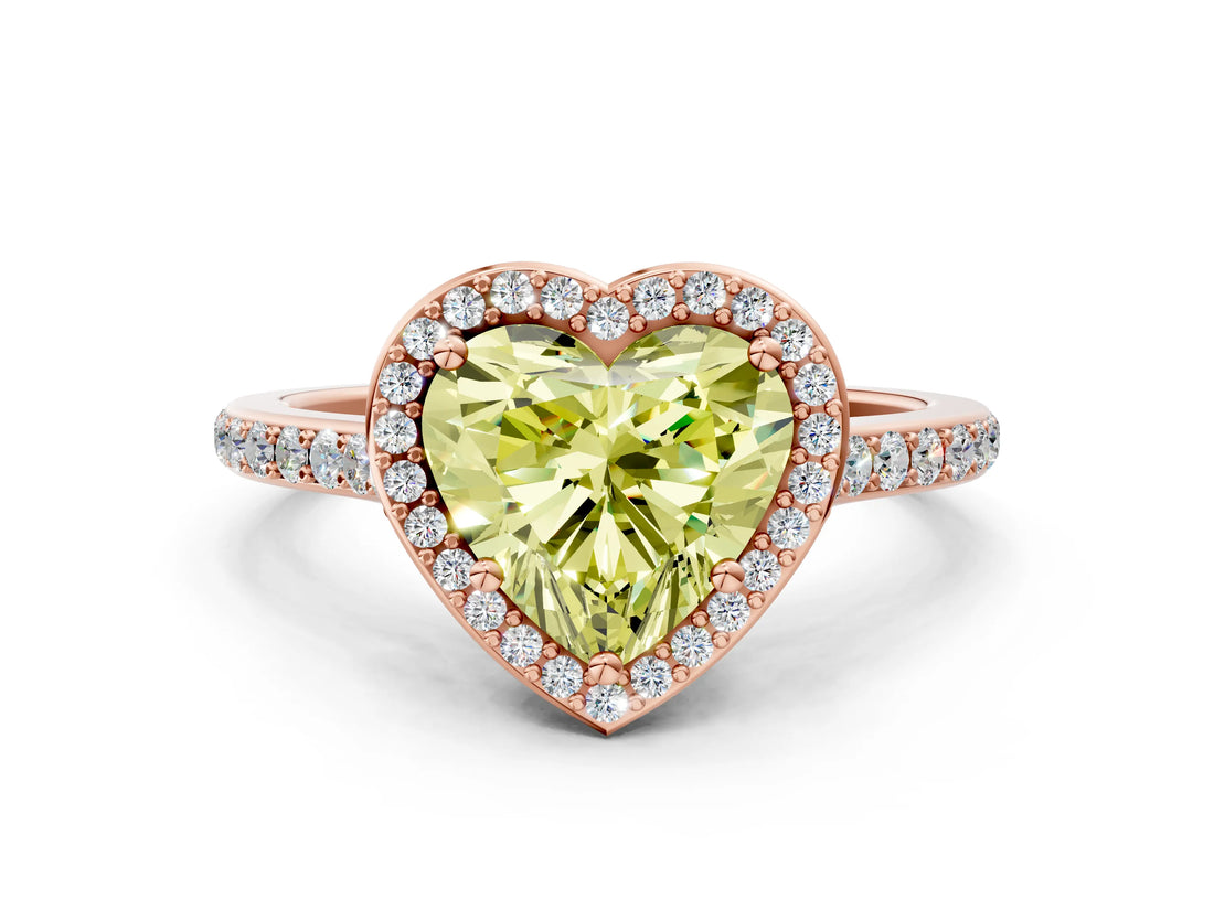 Rose gold Fancy Yellow Heart Cut Halo Round Diamond Pavé Band with Four-Prong Setting_3