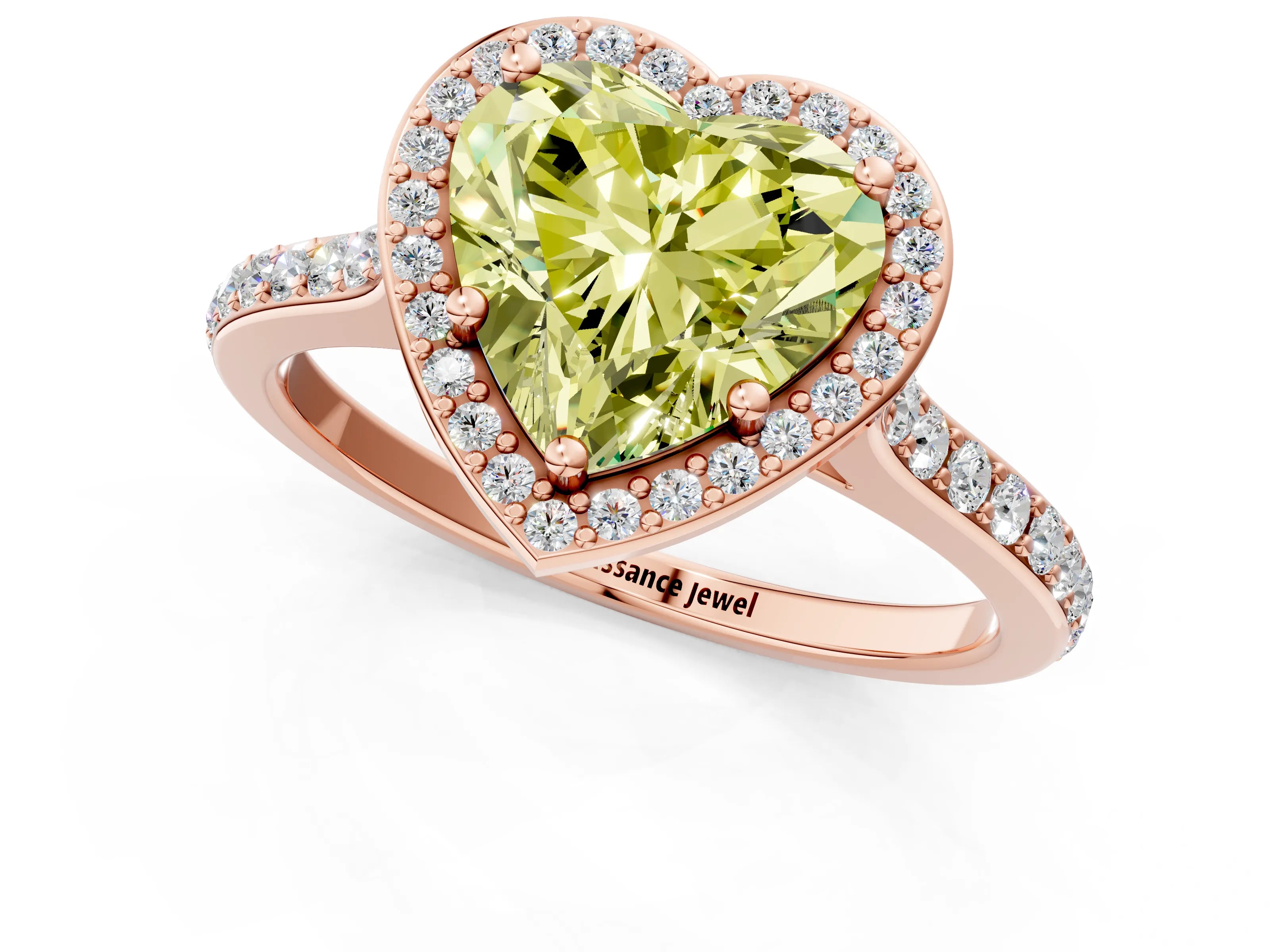 Rose gold Fancy Yellow Heart Cut Halo Round Diamond Pavé Band with Four-Prong Setting_4
