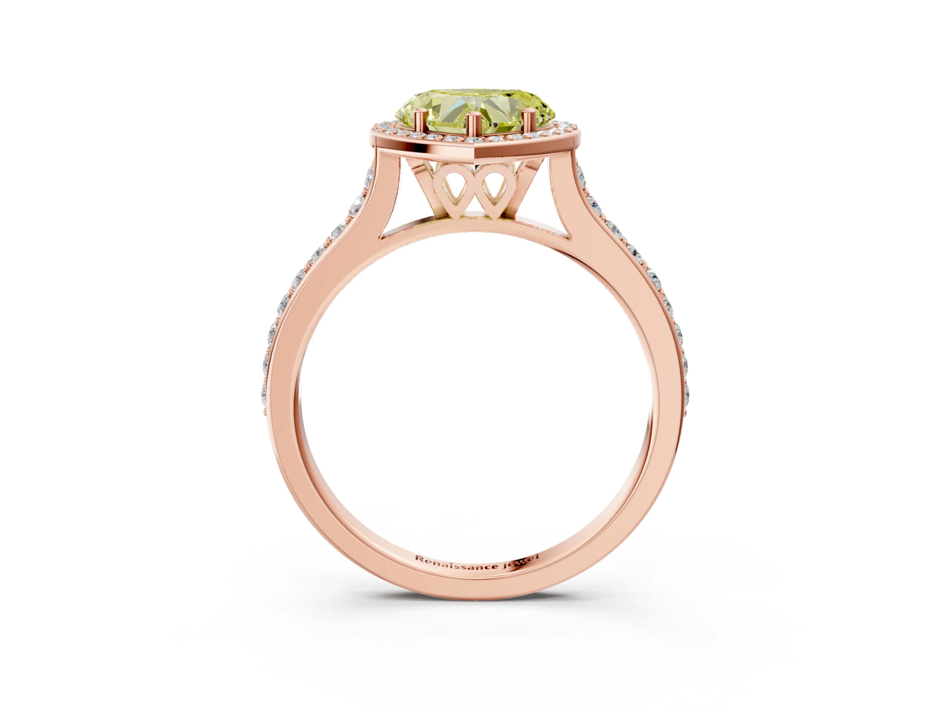Rose gold Fancy Yellow Heart Cut Halo Round Diamond Pavé Band with Four-Prong Setting_6