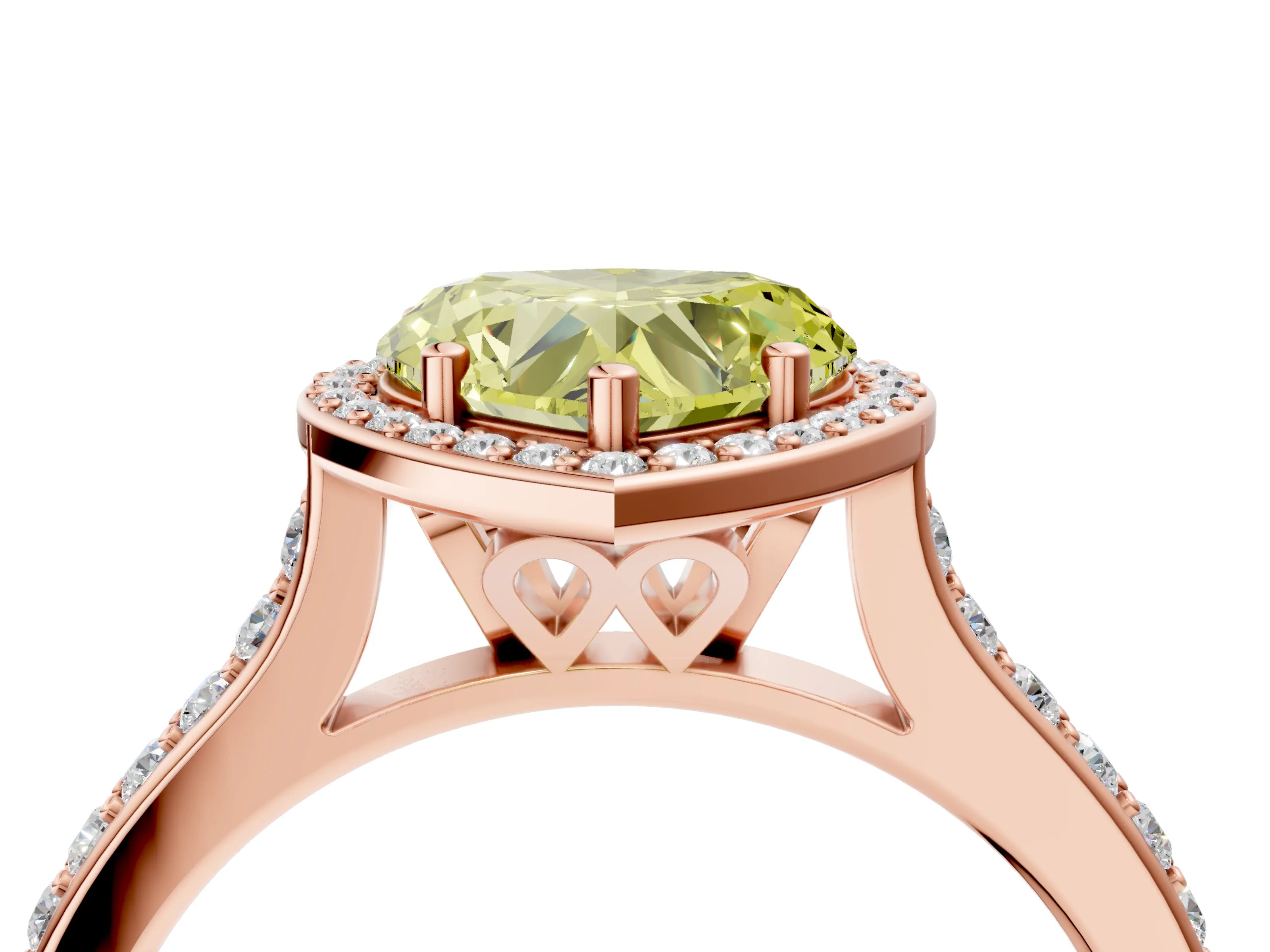 Rose gold Fancy Yellow Heart Cut Halo Round Diamond Pavé Band with Four-Prong Setting_7