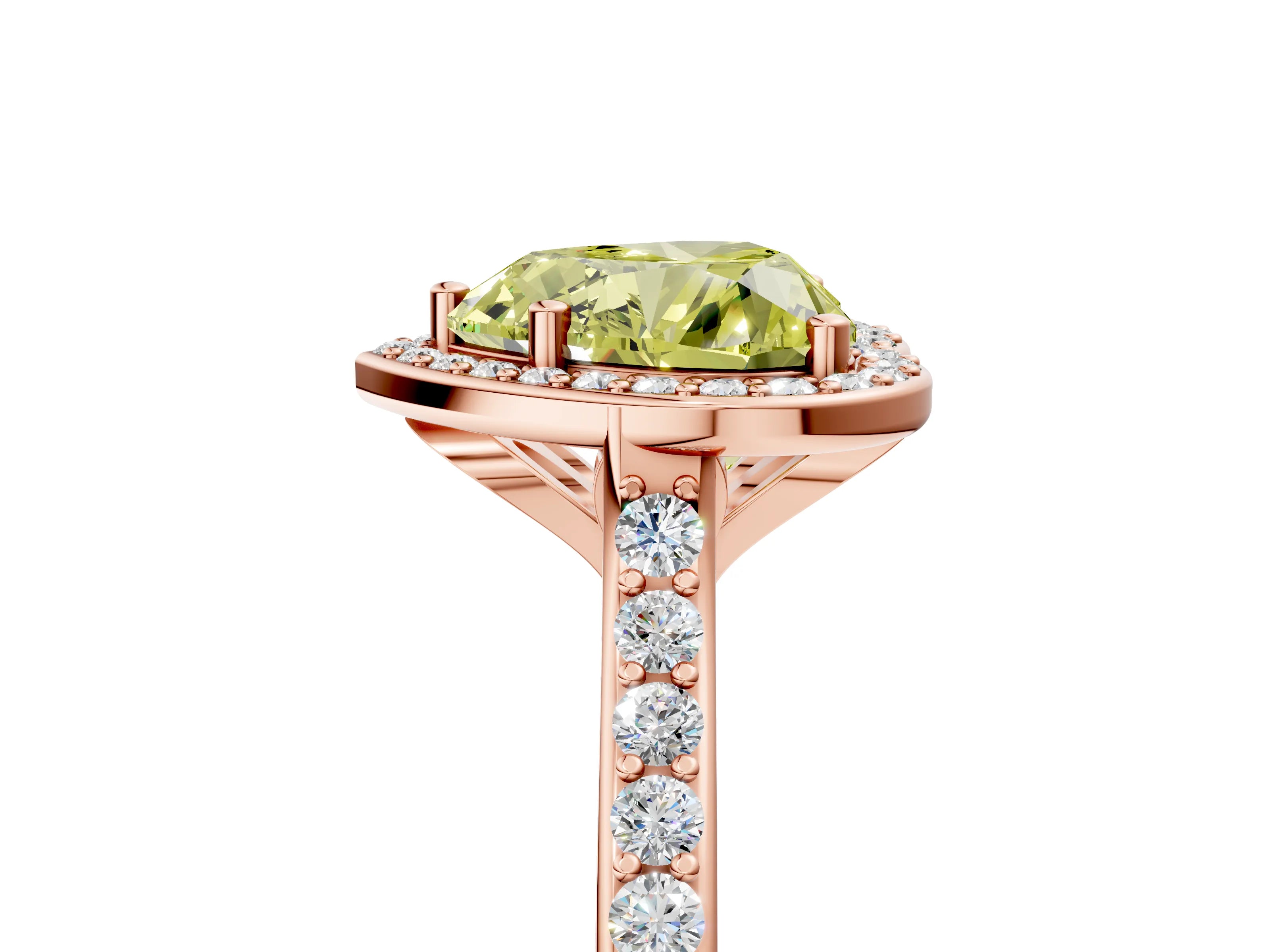 Rose gold Fancy Yellow Heart Cut Halo Round Diamond Pavé Band with Four-Prong Setting_8