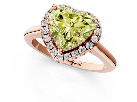 Rose gold Fancy Yellow Heart Cut Halo Round Diamond Solitaire Engagement Ring with Pave Band and Four-Prong Setting_13