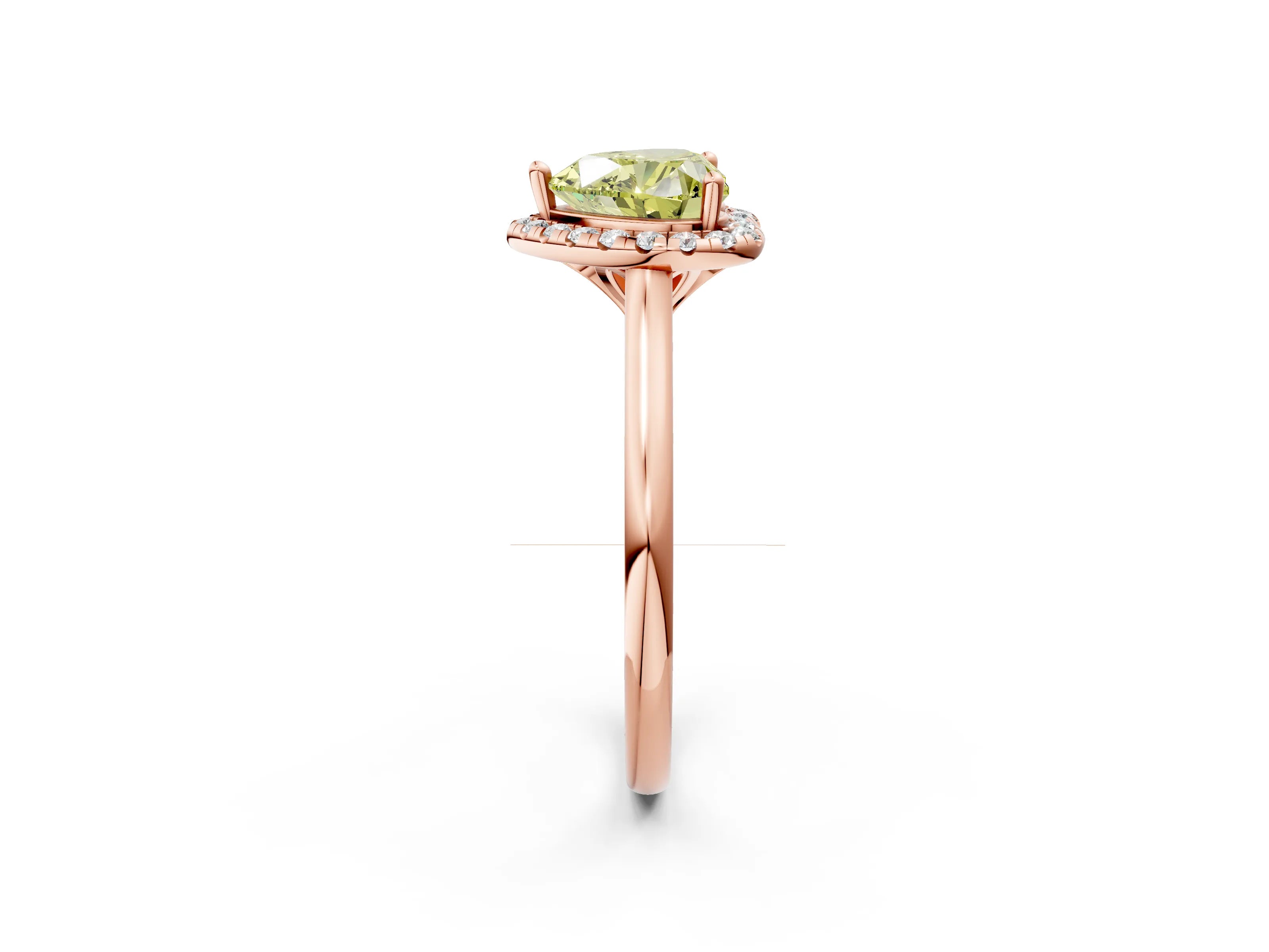 Rose gold Fancy Yellow Heart Cut Halo Round Diamond Solitaire Engagement Ring with Pave Band and Four-Prong Setting_14