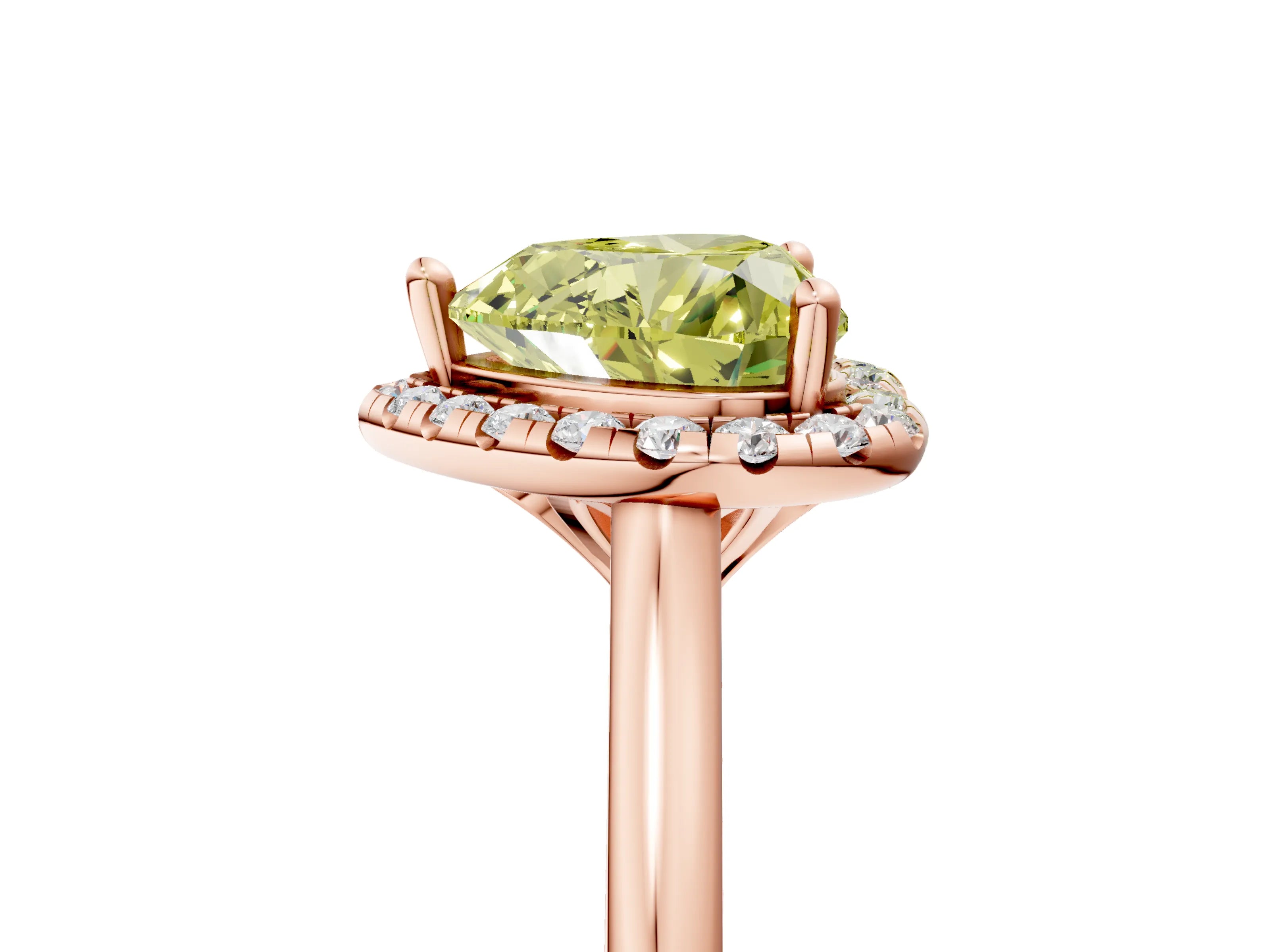 Rose gold Fancy Yellow Heart Cut Halo Round Diamond Solitaire Engagement Ring with Pave Band and Four-Prong Setting_17