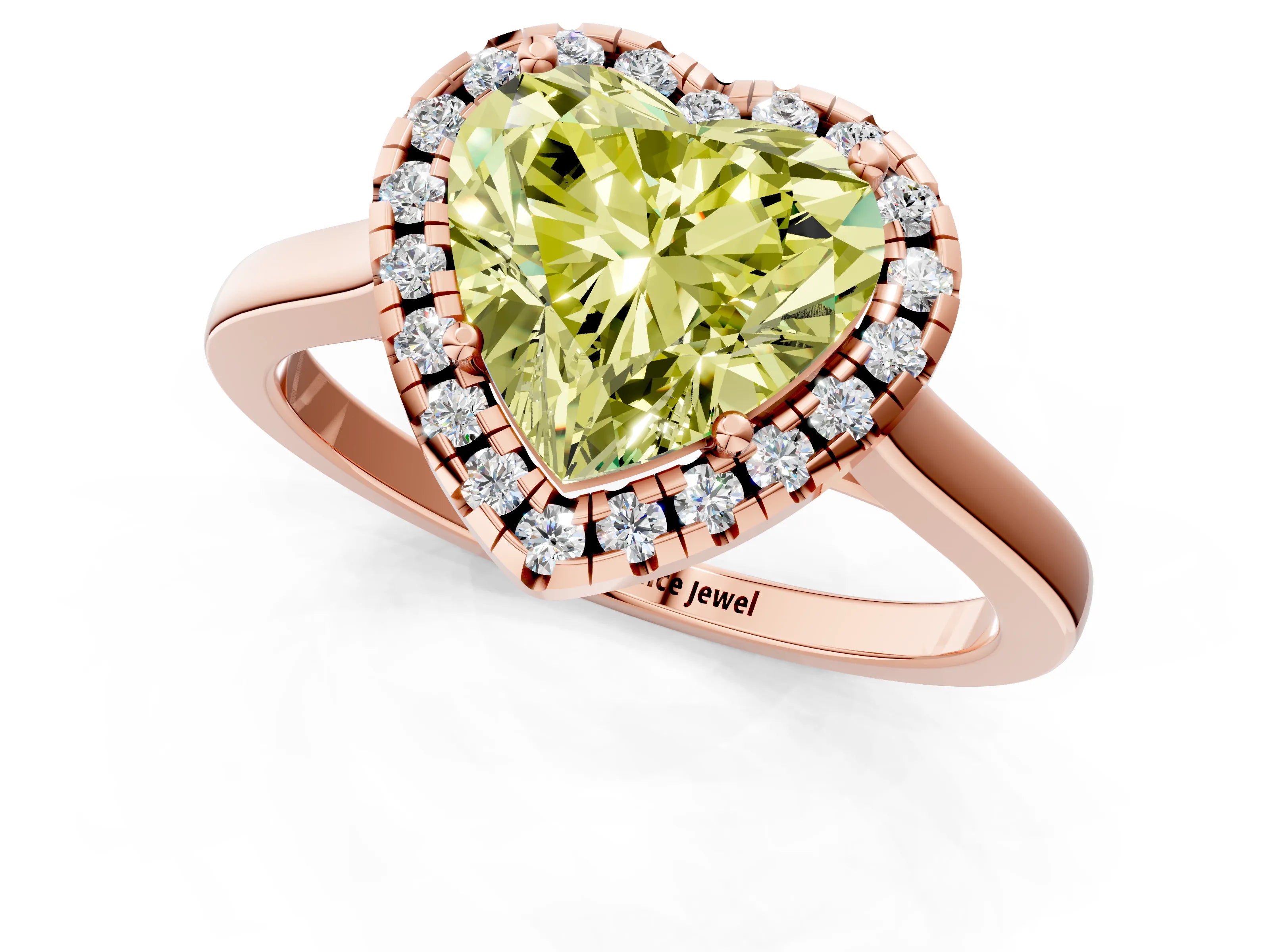 Rose gold Fancy Yellow Heart Cut Halo Round Diamond Solitaire Ring with Pavé Band and Four-Prong Setting_13