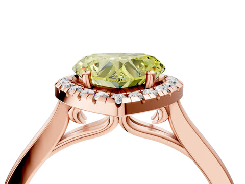 Rose gold Fancy Yellow Heart Cut Halo Round Diamond Solitaire Ring with Pavé Band and Four-Prong Setting_16