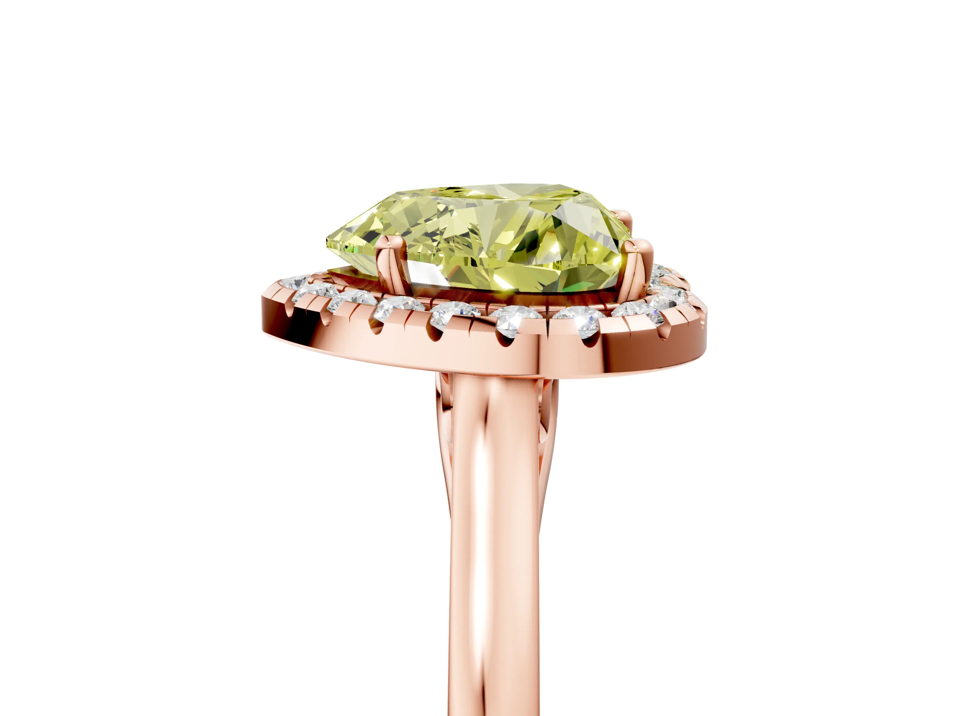 Rose gold Fancy Yellow Heart Cut Halo Round Diamond Solitaire Ring with Pavé Band and Four-Prong Setting_17